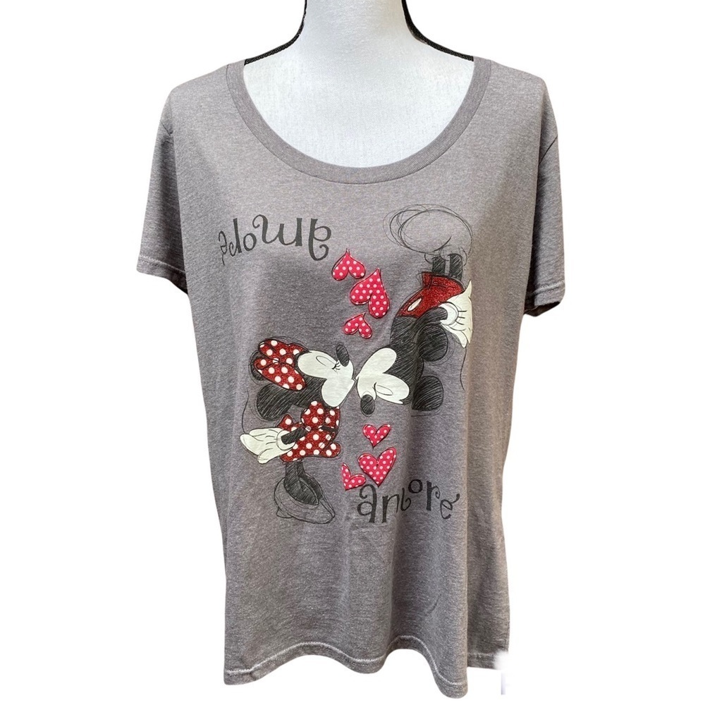 Disney Mickey Minnie Mouse Amore T-Shirt Gray